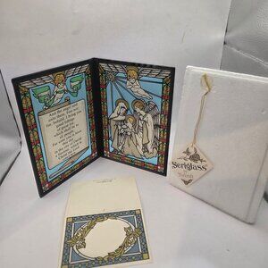 Seriglass Yorkraft Folding Nativity Panel Christmas Display Cards Blue With Tag